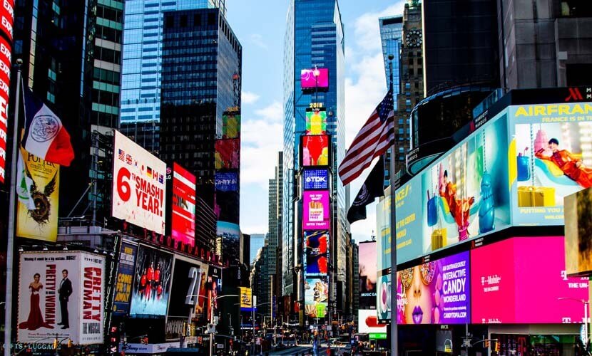 The heart of Times Square highlighting all of the different types of media advertising