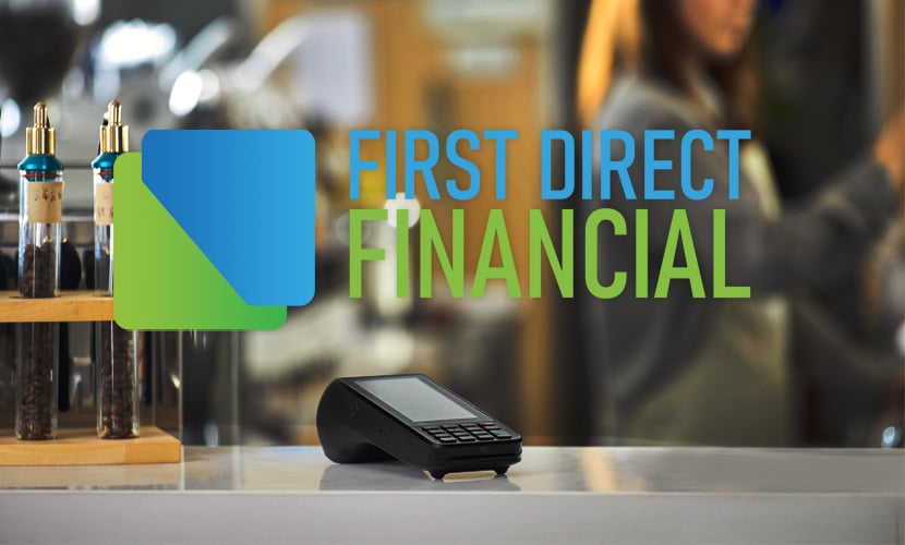 The New First Direct Financial Logo above a pos system